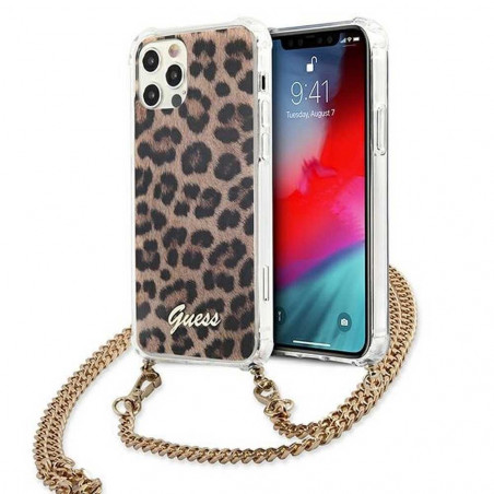 Leopard + zlatý retiazkový remienok for Apple iPhone 12 Pro Max GUESS Cover Gold